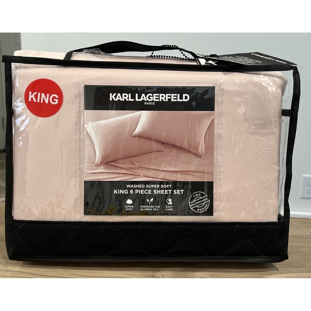Karl Lagerfeld Paris King Size 6 Piece Sheet Set Super Soft Washed Microfiber